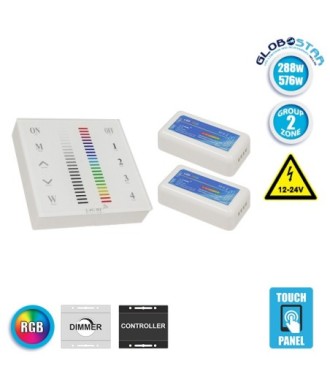 Ασύρματος LED RGB Controller με Χειριστήριο Τοίχου Αφής 2.4G RF 12v (288w) - 24v (576w) DC για Δυο Group GloboStar 04052